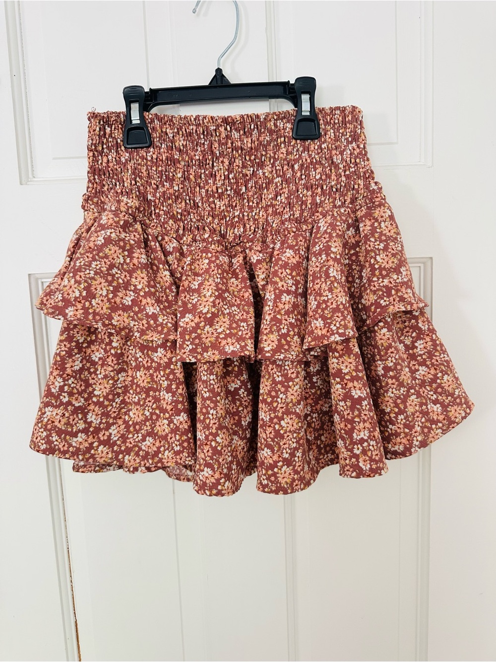 Altar'd State Rust Floral Smocked Mini Skirt w Under Shorts
